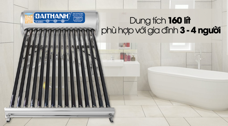 Dung tích bình chứa 160 lít - Máy nước nóng năng lượng mặt trời Đại Thành 160 lít Classic 58-15