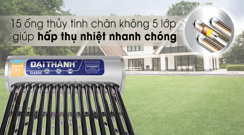 Máy nước nóng năng lượng mặt trời Đại Thành 160 lít Classic 58-15 - Ống chân không thủy tinh