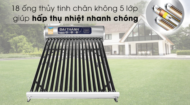 Máy nước nóng năng lượng mặt trời Đại Thành 180 lít Classic 58-18 - Ống thủy tinh chân không