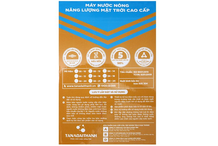 Máy nước nóng năng lượng mặt trời Đại Thành 215 lít Classic 58-21 Màu Trắng