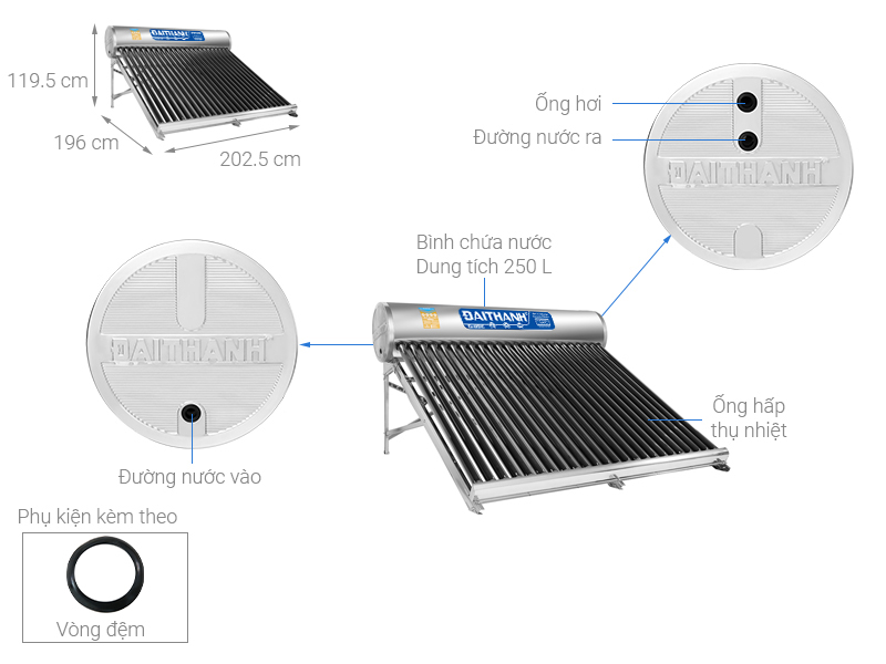 Máy nước nóng năng lượng mặt trời Đại Thành 250 lít Classic 58-24