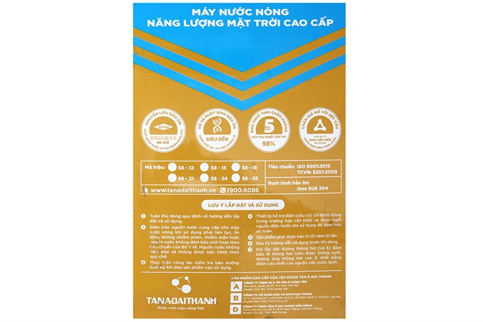 Máy nước nóng năng lượng mặt trời Đại Thành 250 lít Classic 58-24 Màu Trắng