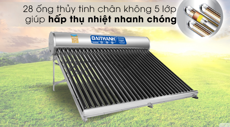 Máy nước nóng năng lượng mặt trời Đại Thành 300 lít Classic 58-28 - Ống thủy tinh chân không giữ nhiệt