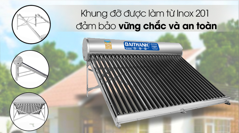 Máy nước nóng năng lượng mặt trời Đại Thành 300 lít Classic 58-28 - Vỏ, khung làm từ Inox