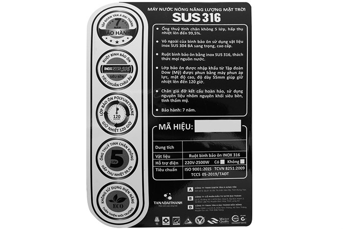 Máy nước nóng năng lượng mặt trời Đại Thành 250 lít Vigo 58-24 Màu Trắng