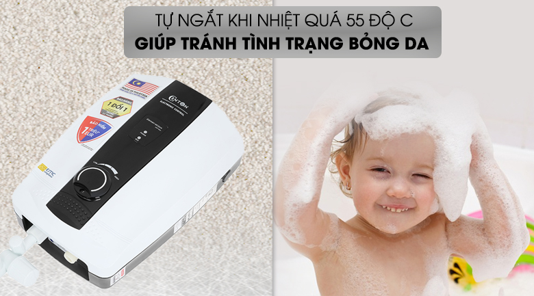 Bình nóng lạnh Centon WH8338E EMC 4500W - Tự ngắt nhiệt khi quá 55 độ C