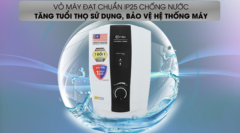 Bình nóng lạnh Centon WH8338E EMC 4500W - Vỏ máy đạt chuẩn IP25