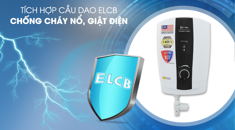 Bình nóng lạnh Centon WH8338E EMC 4500W - Chống cháy nổ, giật điện