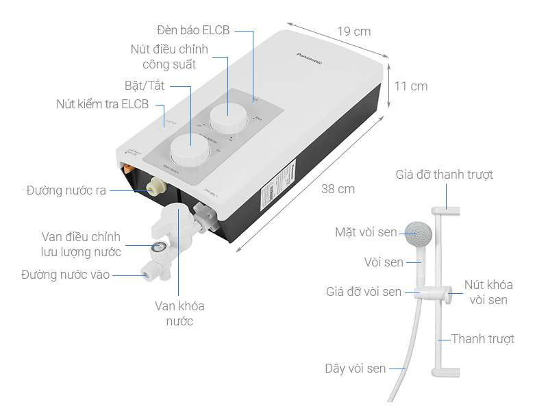 Máy nước nóng trực tiếp Panasonic 4500W DH-4RL1VW