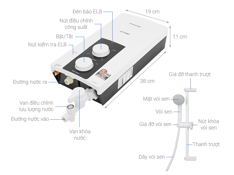 Thông số kỹ thuật Máy nước nóng Panasonic DH-4RP1VW 4500W