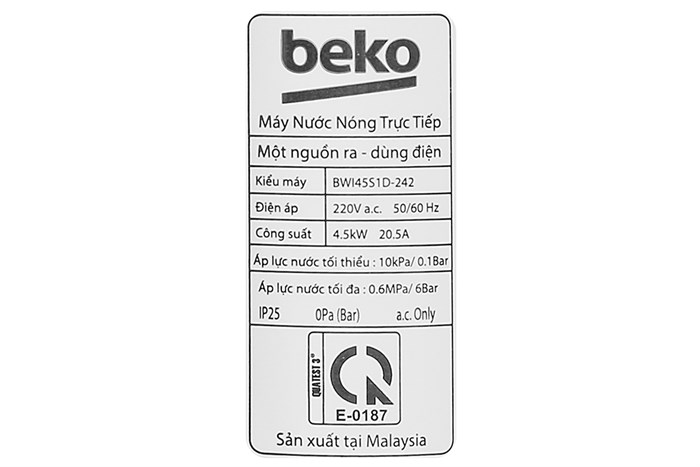 Máy nước nóng trực tiếp Beko 4500W BWI45S1D-242 Màu Nâu nhạt