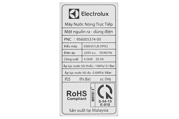 Máy nước nóng trực tiếp Electrolux 4500W EWE451LB-DPX2 Màu Hồng