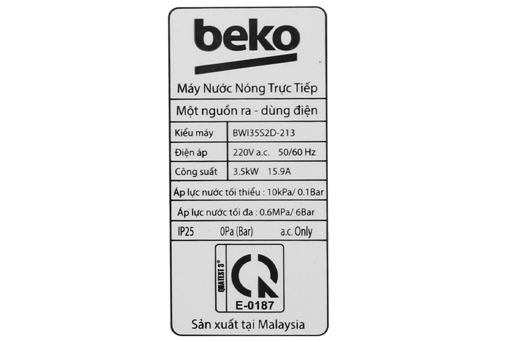 Siêu thị máy nước nóng trực tiếp Beko 3500W BWI35S2D-213