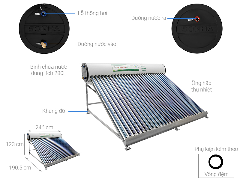 Máy nước nóng năng lượng mặt trời Sơn Hà 280 lít Eco 58-280