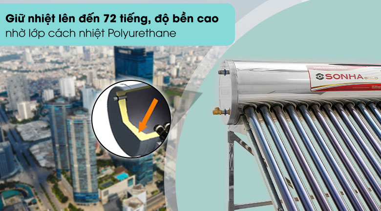 Máy nước nóng năng lượng mặt trời Sơn Hà 160 lít Gold 58-160 - Lớp cách nhiệt Polyurethane