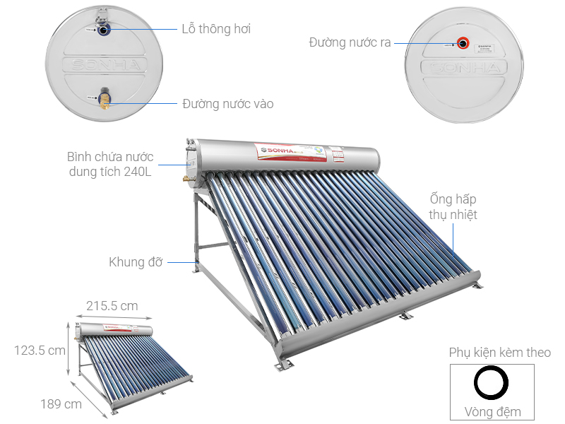 Máy nước nóng năng lượng mặt trời Sơn Hà 240 lít Gold 58-240