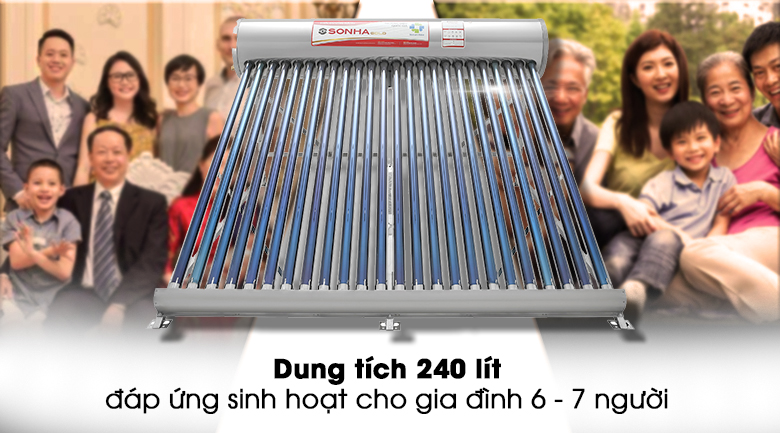 Máy nước nóng năng lượng mặt trời Sơn Hà có tốt không? Có gì nổi bật? > Máy nước nóng năng lượng mặt trời Sơn Hà 240 Lít GOLD F58 - Dung tích 240 lít