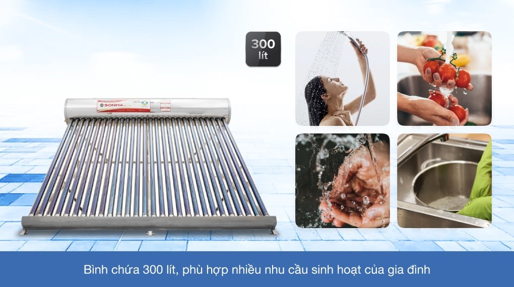 Máy nước nóng năng lượng mặt trời Sơn Hà 300 lít Gold 58-300