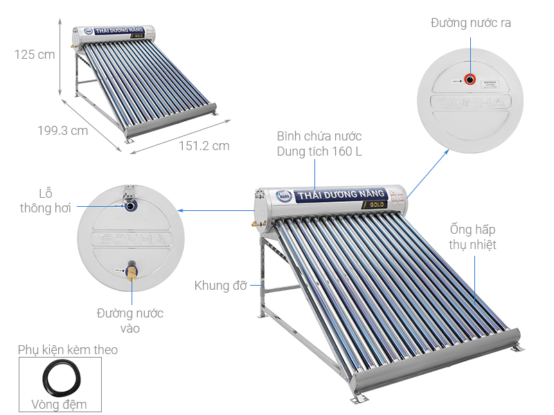 Máy nước nóng năng lượng mặt trời Sơn Hà 160 lít Nano 58-160