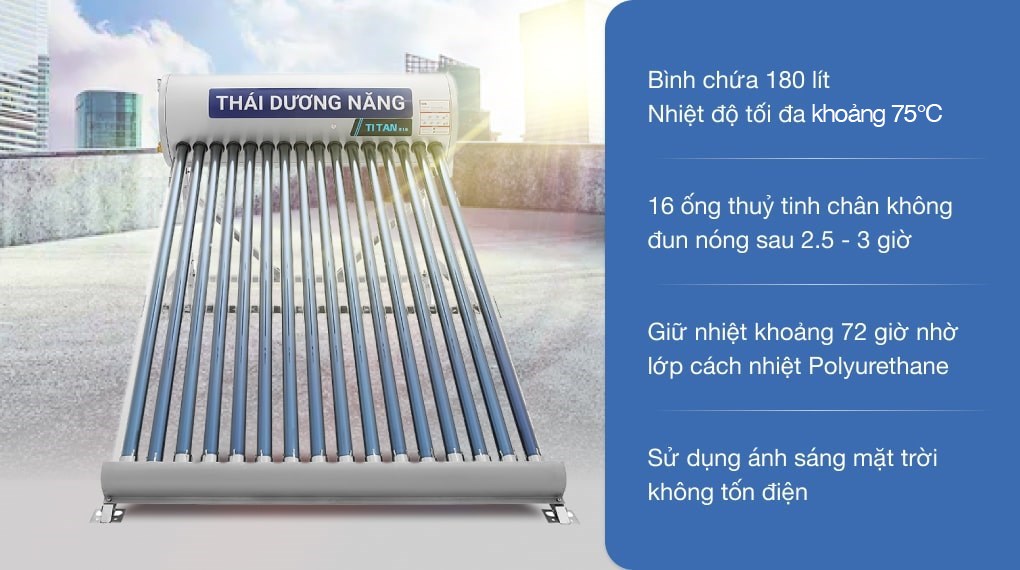 Máy nước nóng năng lượng mặt trời Sơn Hà 180 lít Titan ống Gold 58-180