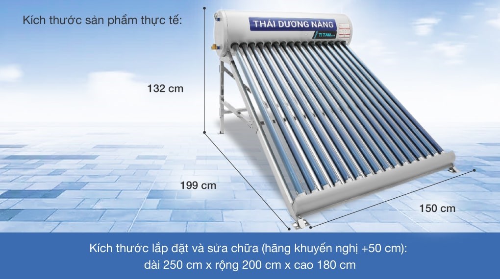 Máy nước nóng năng lượng mặt trời Sơn Hà 180 lít Titan ống Gold 58-180