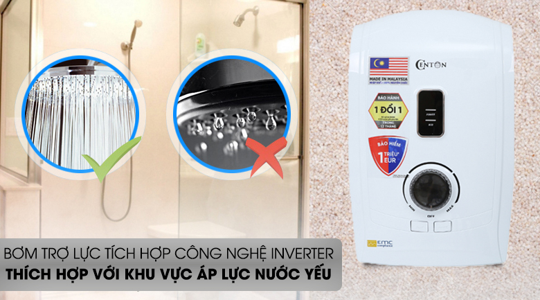 Máy nước nóng Centon GD600ESP FL EMC 4500 W - Bơm trợ lực