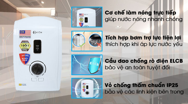 Máy nước nóng trực tiếp Centon 4500W GD600ESP FL EMC - 2