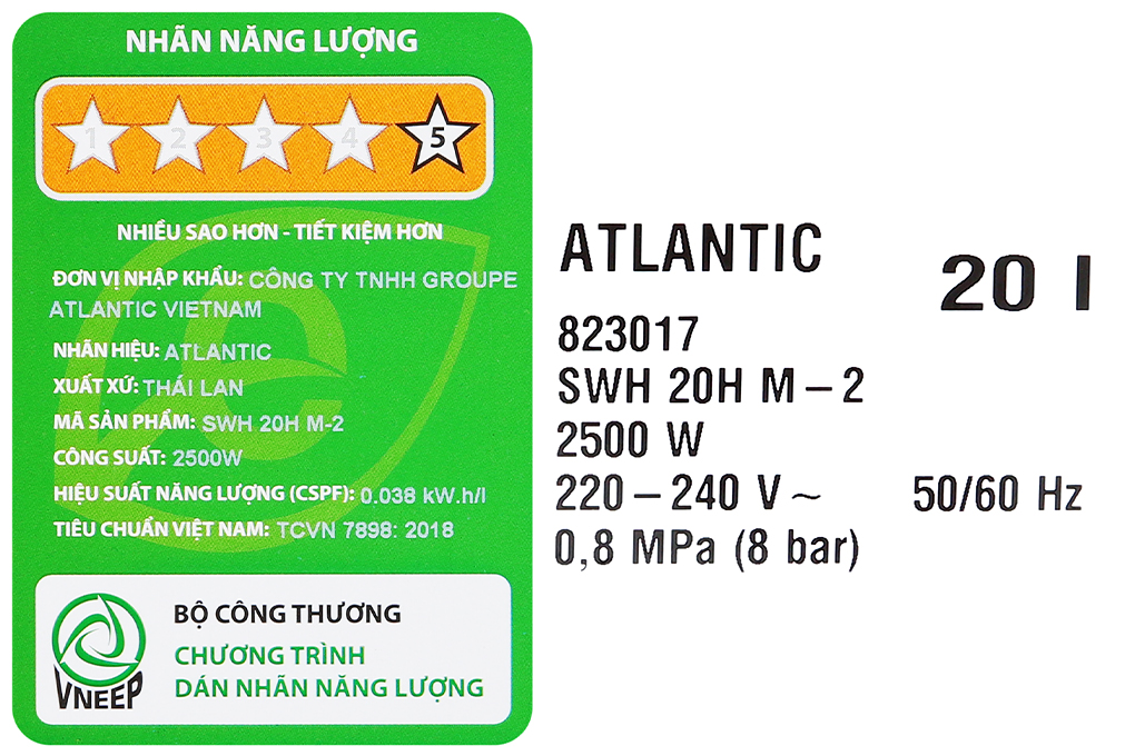 Mua máy nước nóng gián tiếp Atlantic 20 lít 2500W Neo Max SWH 20H M-2 823017