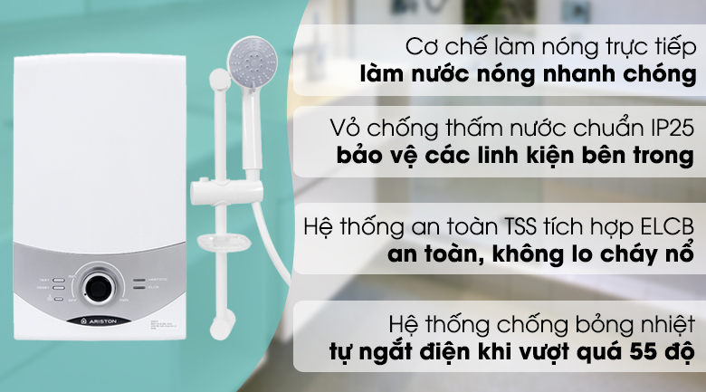 Máy nước nóng trực tiếp Ariston 4500W Aures SM45PE SBS VN - 2