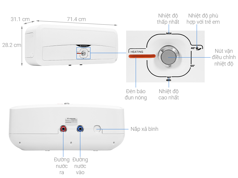 Bình nóng lạnh gián tiếp Ariston 20 lít 2500W SL2 20 R 2.5FE - MT