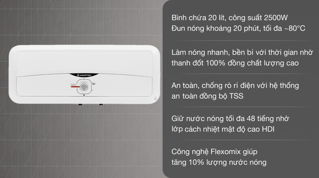 Máy nước nóng gián tiếp Ariston 20 lít 2500W SL2 20 R 2.5FE - MT được nhiều người tin dùng