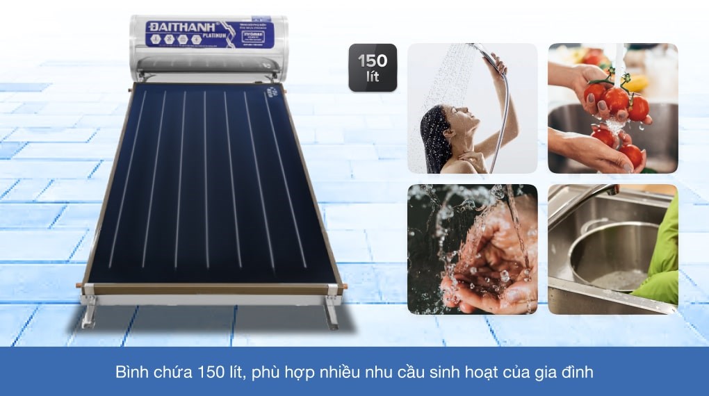Máy nước nóng Năng lượng mặt trời tấm phẳng Đại Thành Platinum 150L