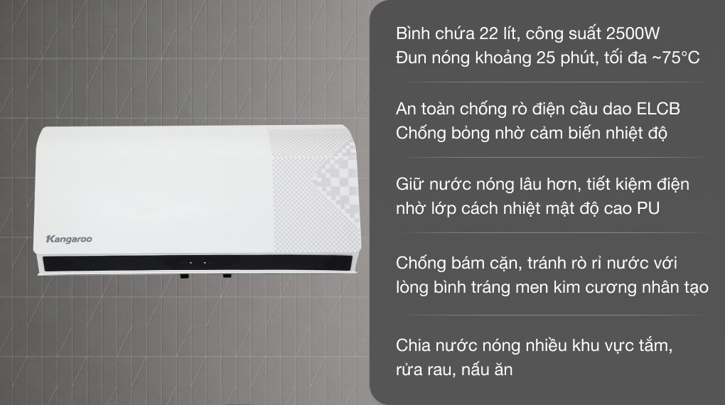 Máy nước nóng gián tiếp Kangaroo 22 lít 2500W KG79A2