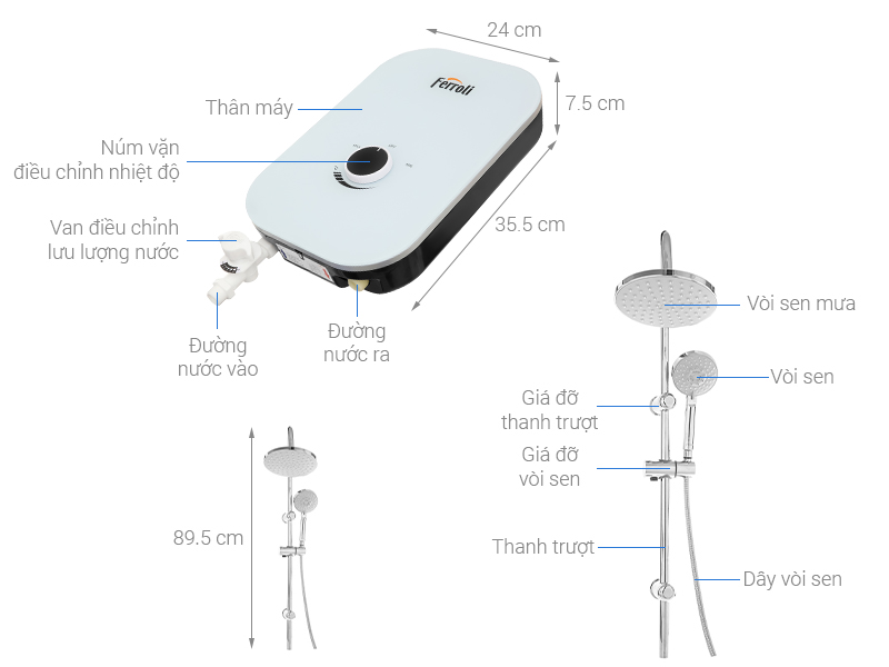 Máy nước nóng trực tiếp Ferroli 4500W MIDO-MXP 4.5S