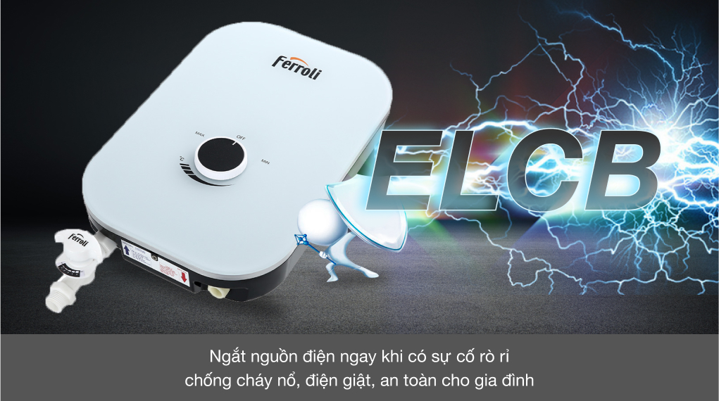 Máy nước nóng trực tiếp Ferroli 4500W MIDO-MXP 4.5S - Cầu dao ELCB Máy nước nóng trực tiếp Ferroli 4500W MIDO-MXP 4.5S - Cầu dao ELCB