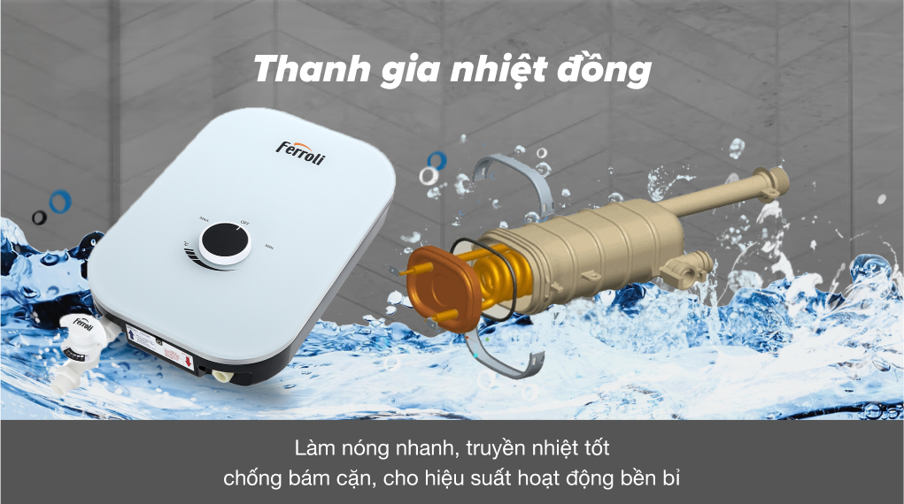 Máy nước nóng trực tiếp Ferroli 4500W MIDO-MXP 4.5S - Thanh đồng gia nhiệt Máy nước nóng trực tiếp Ferroli 4500W MIDO-MXP 4.5S - Thanh đồng gia nhiệt