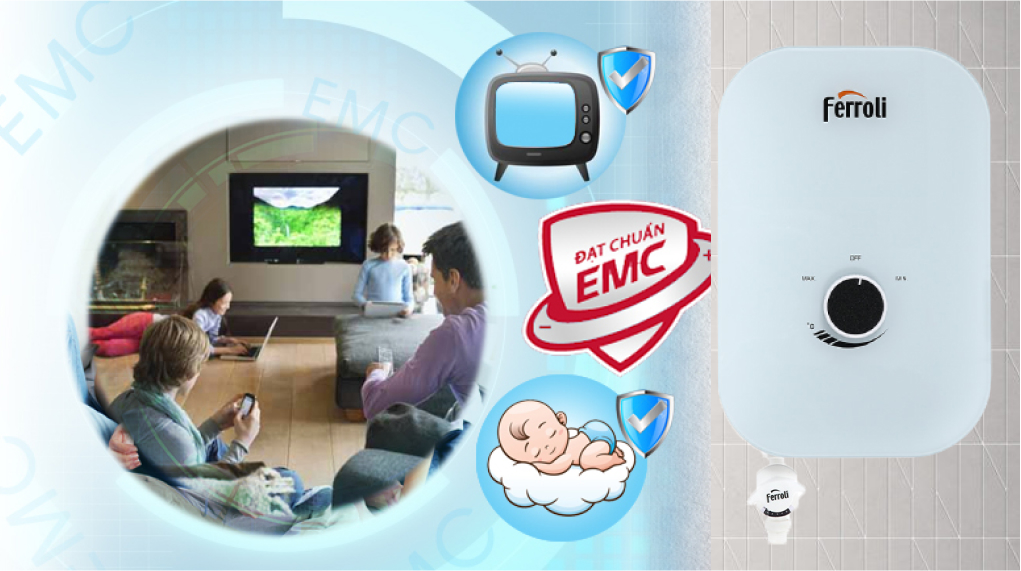 Máy nước nóng trực tiếp Ferroli 4500W MIDO-MXP 4.5S - Chuẩn tương thiích điện EMC Máy nước nóng trực tiếp Ferroli 4500W MIDO-MXP 4.5S - Chuẩn tương thiích điện EMC
