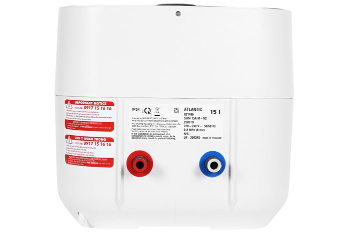 Máy nước nóng gián tiếp Atlantic 15 lít 2500W NANTO PLUS SWH 15A M-N2 Màu Đen - Xám