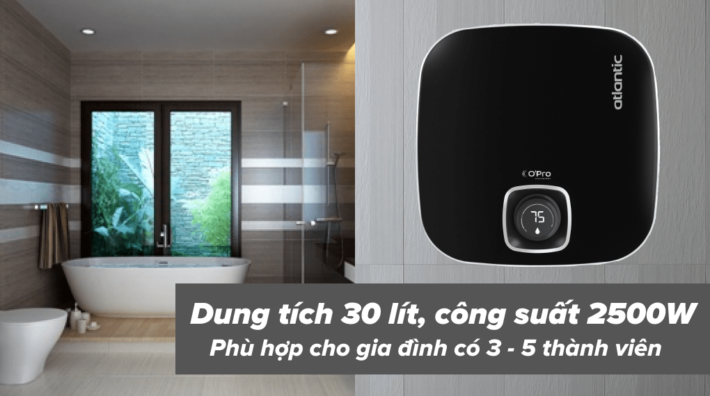 Máy nước nóng gián tiếp Atlantic 30 lít 2500W NANTO PLUS SWH 30A M-N2 - Dung tích 30 lít phù hợp từ 3 - 5 người dùng