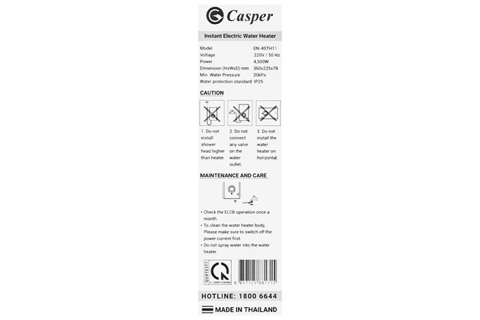 Máy nước nóng trực tiếp Casper 4500W EN-45TH11 Màu Trắng