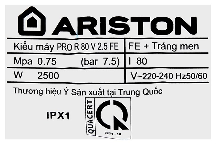 Máy nước nóng gián tiếp Ariston 80 lít PRO R 80 V 2.5 FE Màu Xám