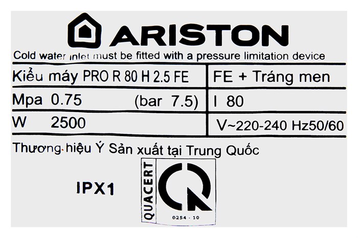 Máy nước nóng gián tiếp Ariston 80 lít PRO R 80 H 2.5 FE Màu Trắng