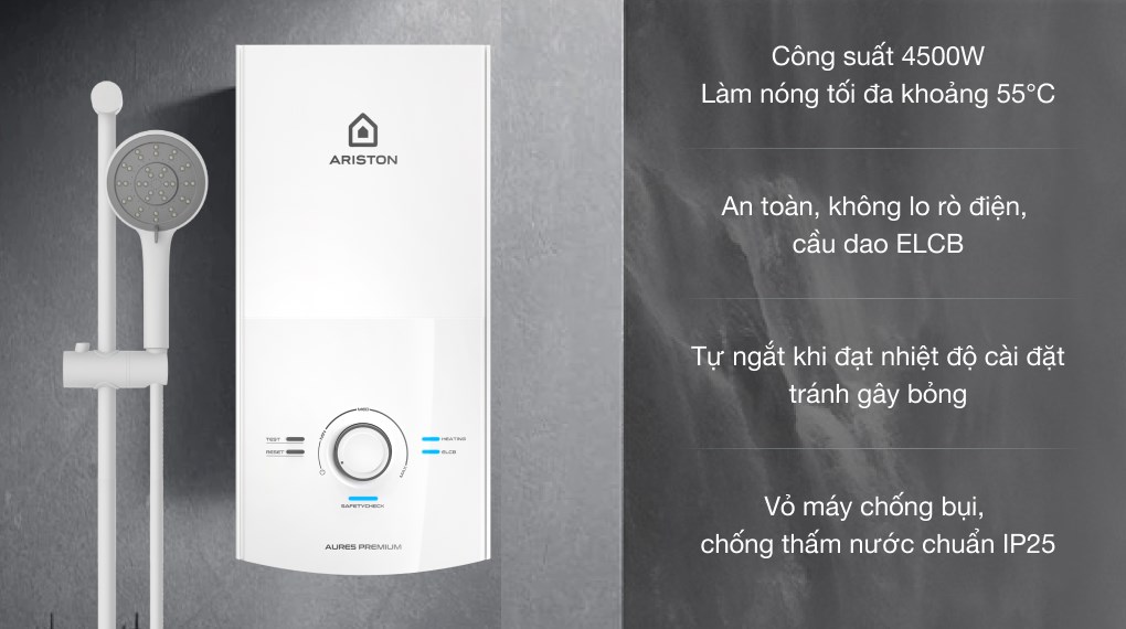 Máy nước nóng trực tiếp Ariston 4500W AURES PREMIUM 4.5