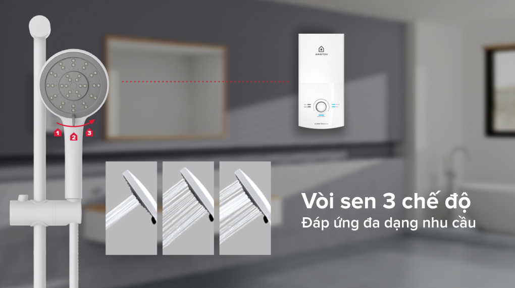 Máy nước nóng trực tiếp Ariston 4500W AURES PREMIUM 4.5 - Vòi sen đi kèm 3 chế độ