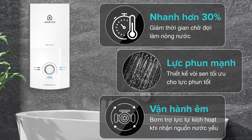 Máy nước nóng trực tiếp Ariston 4500W AURES PREMIUM 4.5P PEARL