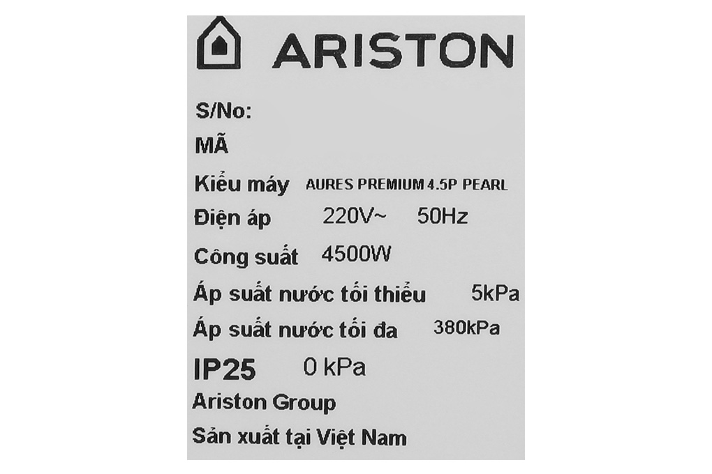 Máy nước nóng trực tiếp Ariston 4500W AURES PREMIUM 4.5P PEARL Màu Trắng