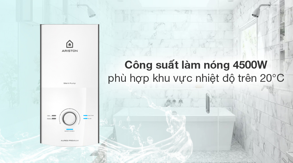 Làm nóng nhanh, ổn định - Máy nước nóng trực tiếp Ariston 4500W AURES PREMIUM 4.5P PEARL