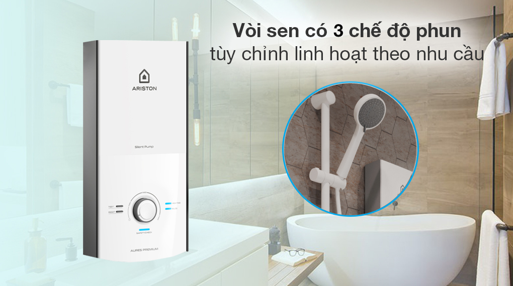 Tiện ích - Máy nước nóng trực tiếp Ariston 4500W AURES PREMIUM 4.5P PEARL