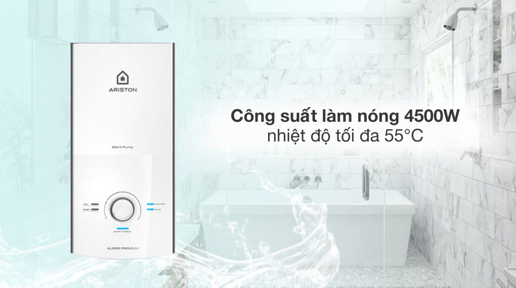 Bình nóng lạnh trực tiếp Ariston 4500W AURES PREMIUM 4.5P PEARL - Đặc điểm làm nóng