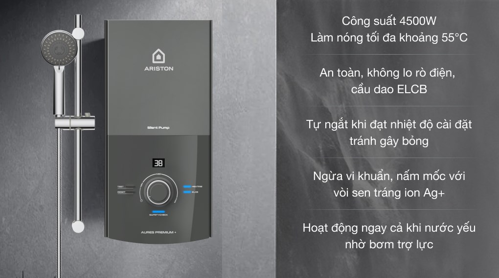 Máy nước nóng trực tiếp Ariston 4500W AURES PREMIUM+ 4.5P - 2